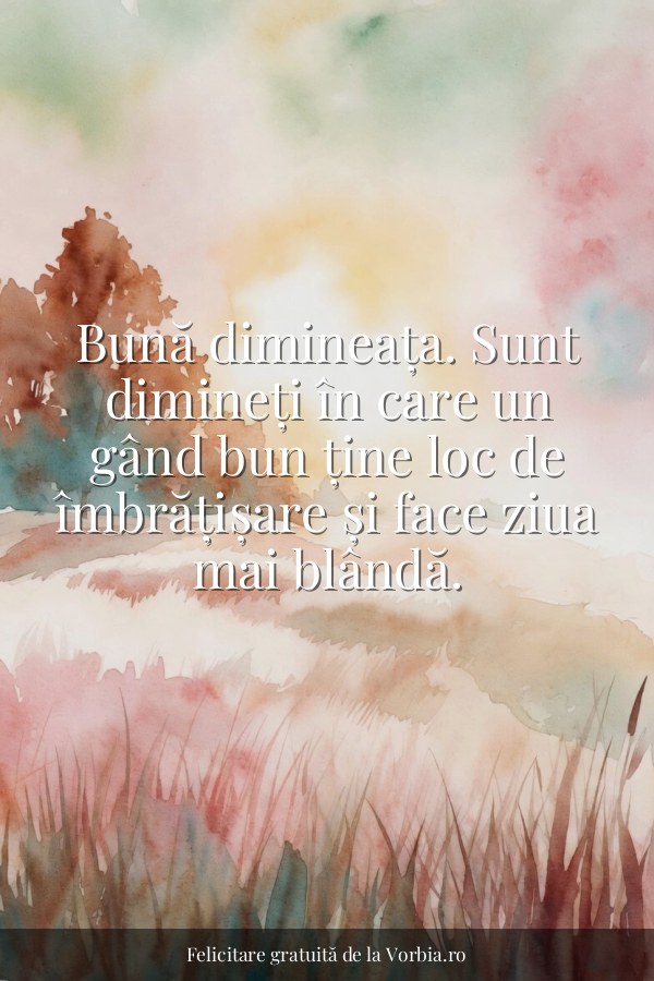 Bună dimineața. Sunt dimineți în care un gând bun ține loc de îmbrățișare și face ziua mai blândă. - felicitare Vorbia.ro