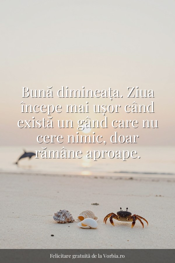 Bună dimineața. Ziua începe mai ușor când există un gând care nu cere nimic, doar rămâne aproape. - felicitare Vorbia.ro