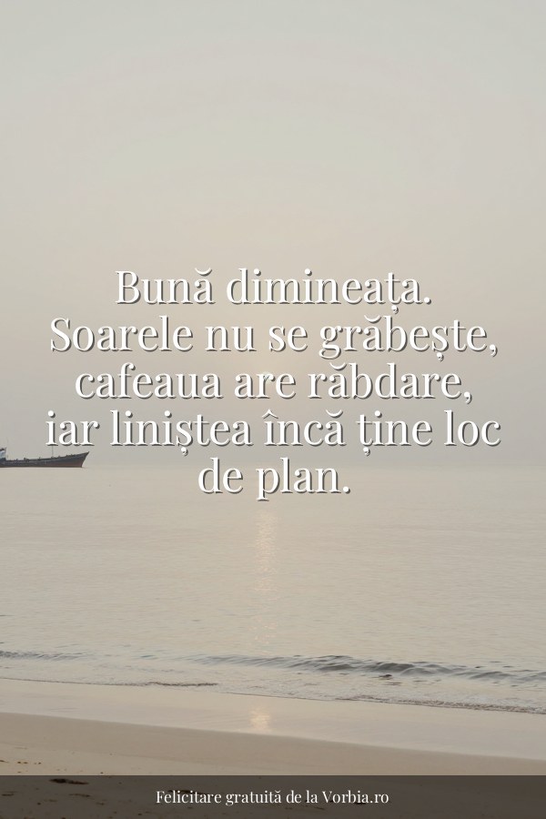 Bună dimineața. Soarele nu se grăbește, cafeaua are răbdare, iar liniștea încă ține loc de plan. - felicitare Vorbia.ro