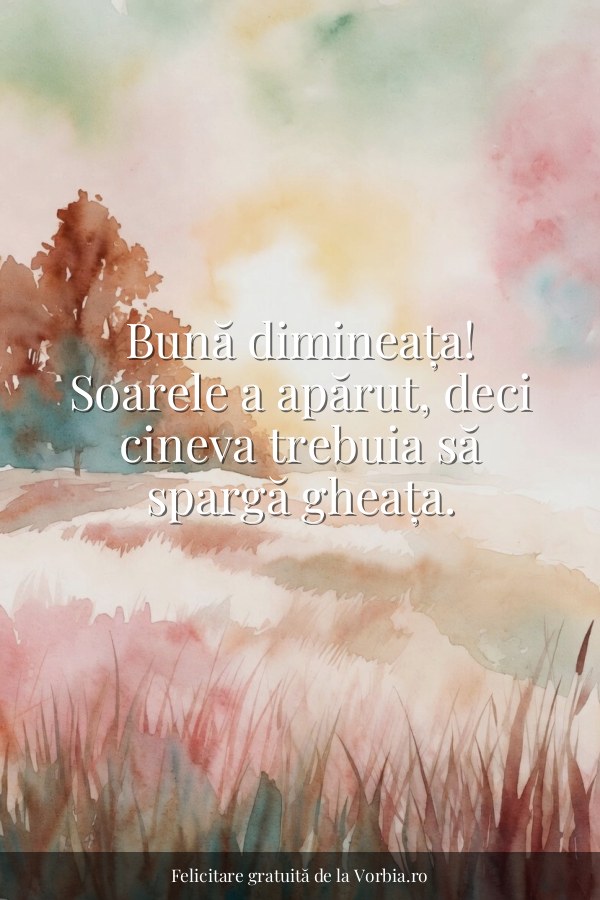Bună dimineața! Soarele a apărut, deci cineva trebuia să spargă gheața. - felicitare Vorbia.ro