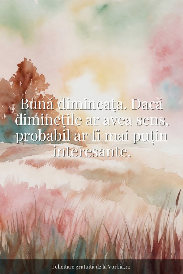 Bună dimineața. Dacă diminețile ar avea sens, probabil ar fi mai puțin interesante. - felicitare Vorbia.ro