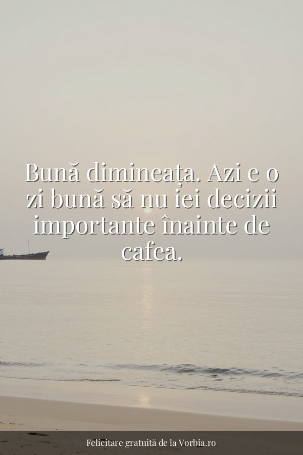 Bună dimineața. Azi e o zi bună să nu iei decizii importante înainte de cafea. - felicitare Vorbia.ro
