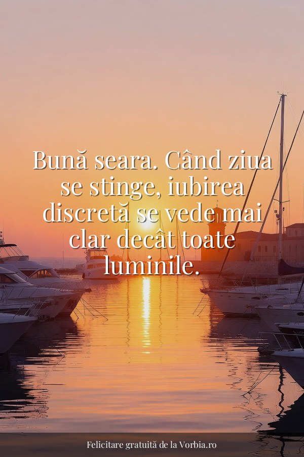 Bună seara. Când ziua se stinge, iubirea discretă se vede mai clar decât toate luminile. - felicitare Vorbia.ro