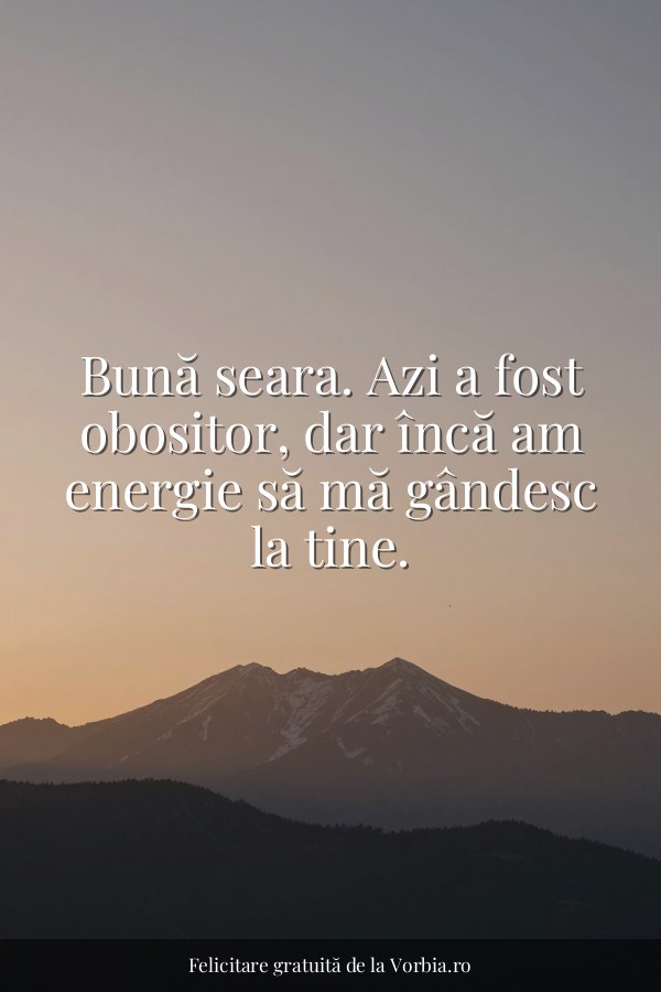 Bună seara. Azi a fost obositor, dar încă am energie să mă gândesc la tine. - felicitare Vorbia.ro