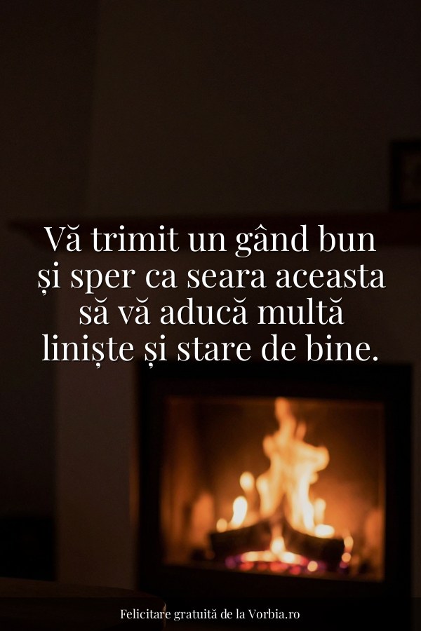 Vă trimit un gând bun și sper ca seara aceasta să vă aducă multă liniște și stare de bine. - felicitare Vorbia.ro