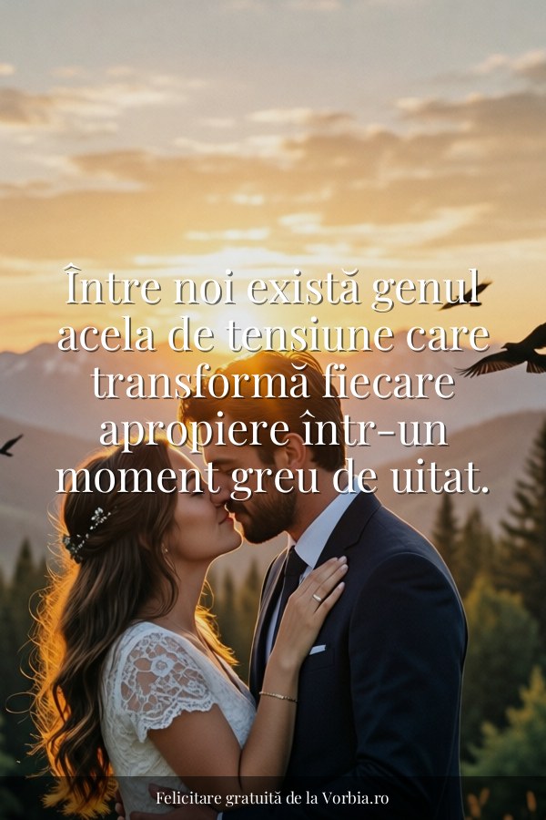 Între noi există genul acela de tensiune care transformă fiecare apropiere într-un moment greu de uitat. - felicitare Vorbia.ro