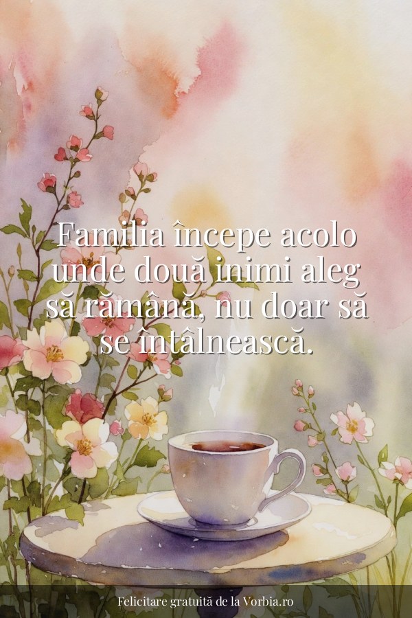 Familia începe acolo unde două inimi aleg să rămână, nu doar să se întâlnească. - felicitare Vorbia.ro