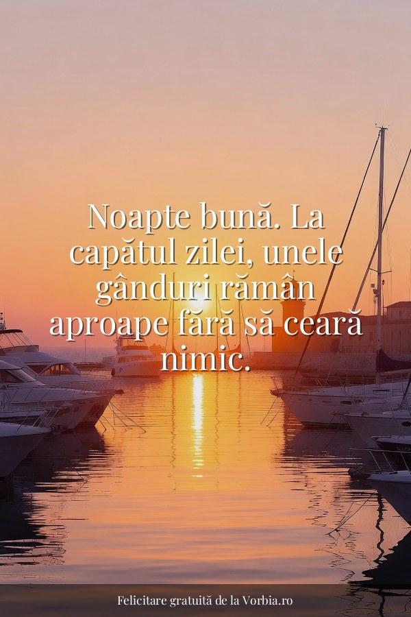 Noapte bună. La capătul zilei, unele gânduri rămân aproape fără să ceară nimic. - felicitare Vorbia.ro
