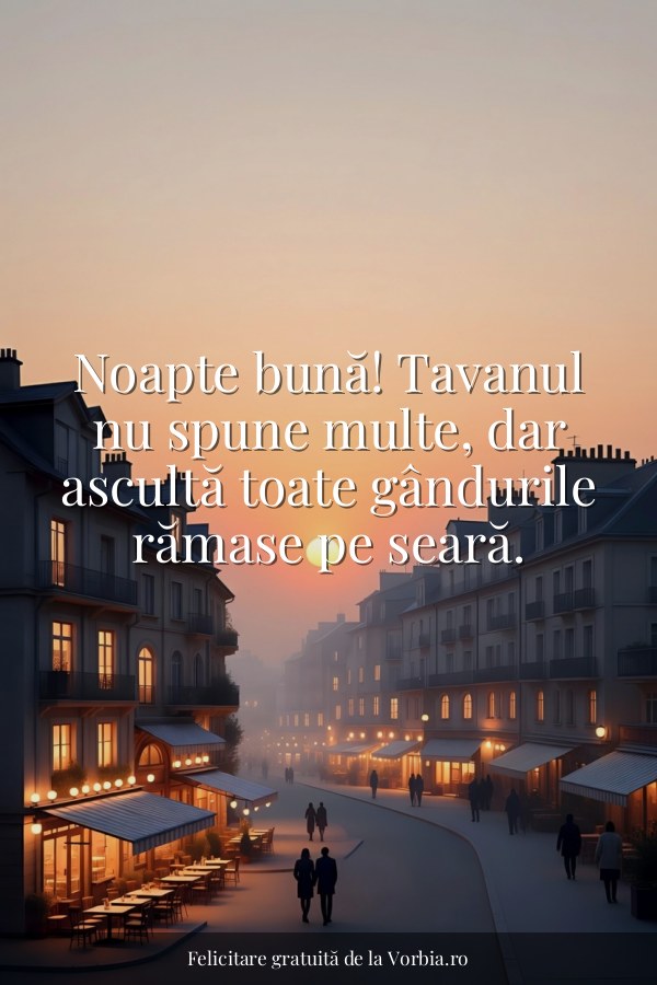 Noapte bună! Tavanul nu spune multe, dar ascultă toate gândurile rămase pe seară. - felicitare Vorbia.ro