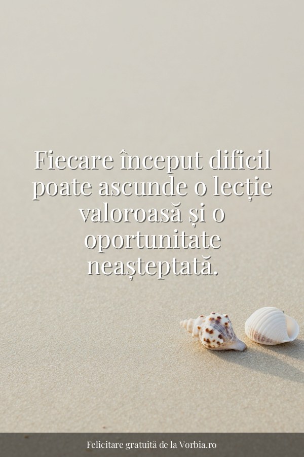 Fiecare început dificil poate ascunde o lecție valoroasă și o oportunitate neașteptată. - felicitare Vorbia.ro