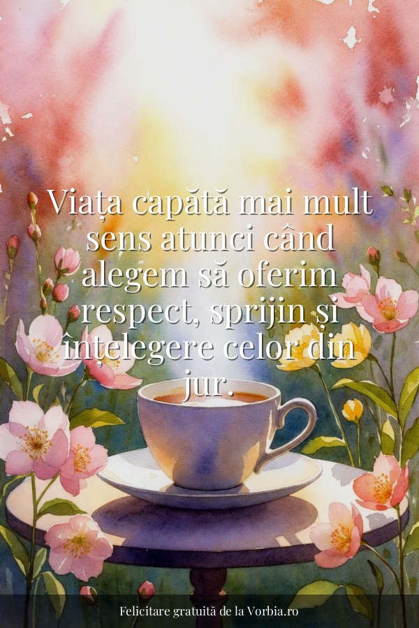 Viața capătă mai mult sens atunci când alegem să oferim respect, sprijin și înțelegere celor din jur. - felicitare Vorbia.ro